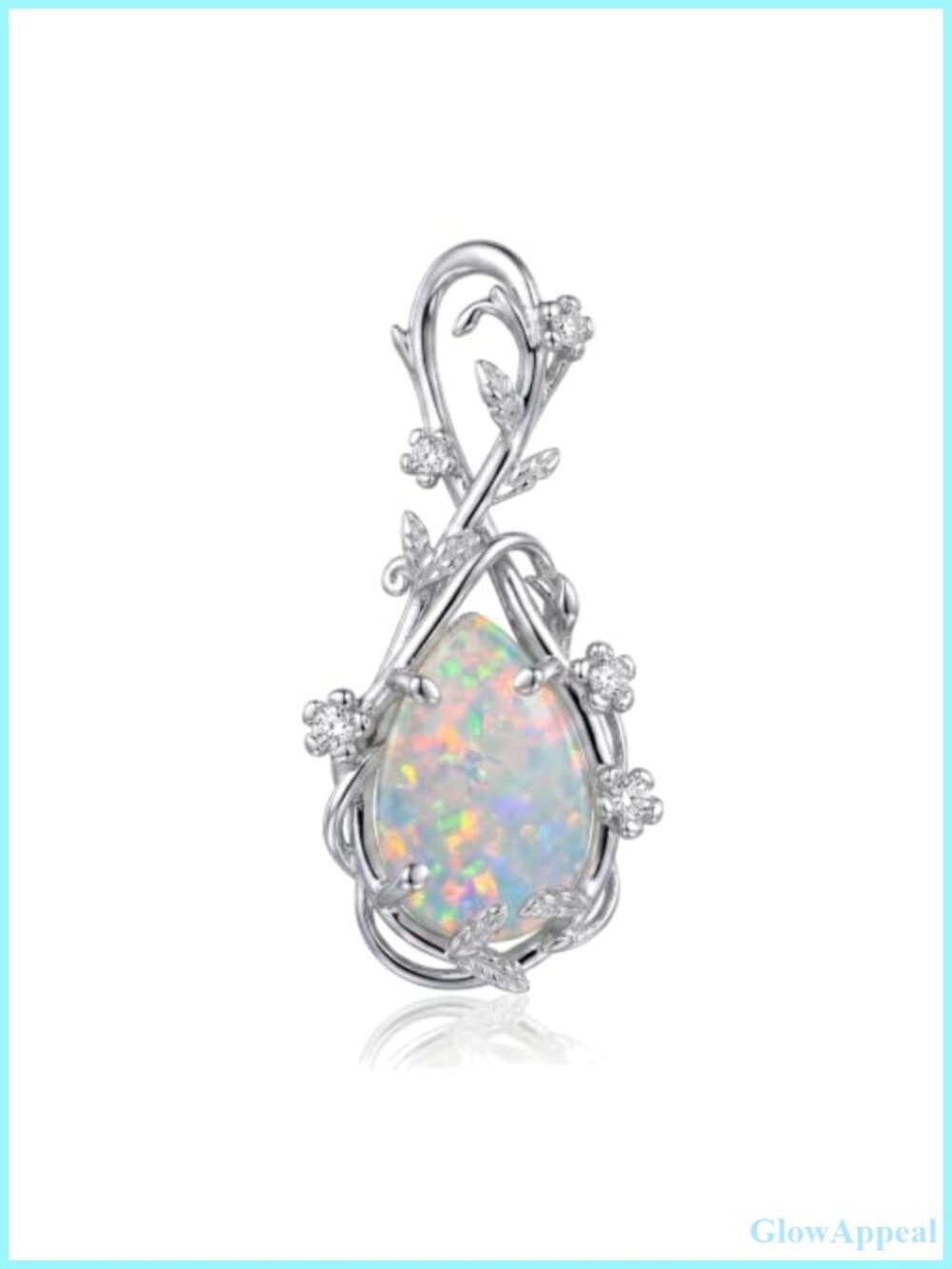 Pear Opal Teardrop Pendant Necklace 925 Sterling Silver Floral Branch